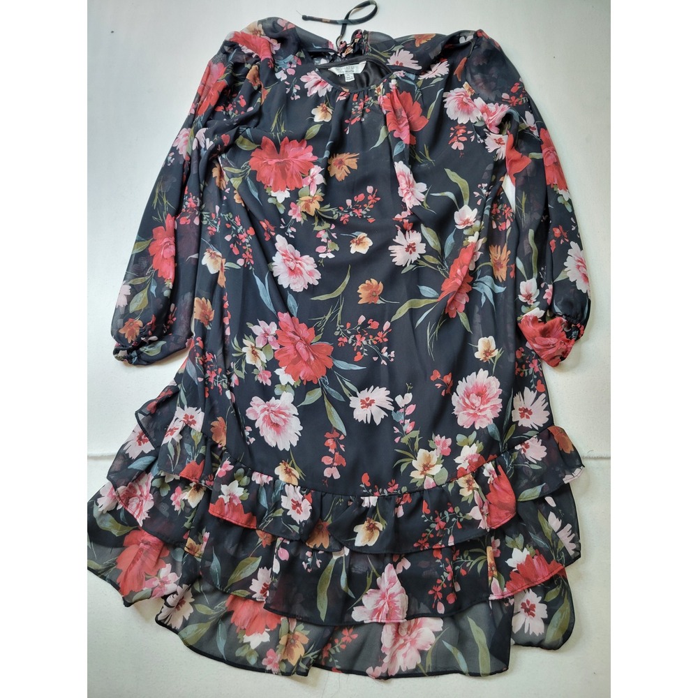 Signature by Robbie Bee Chiffon Tiered Ruffle High Low Dress XL Black Pink